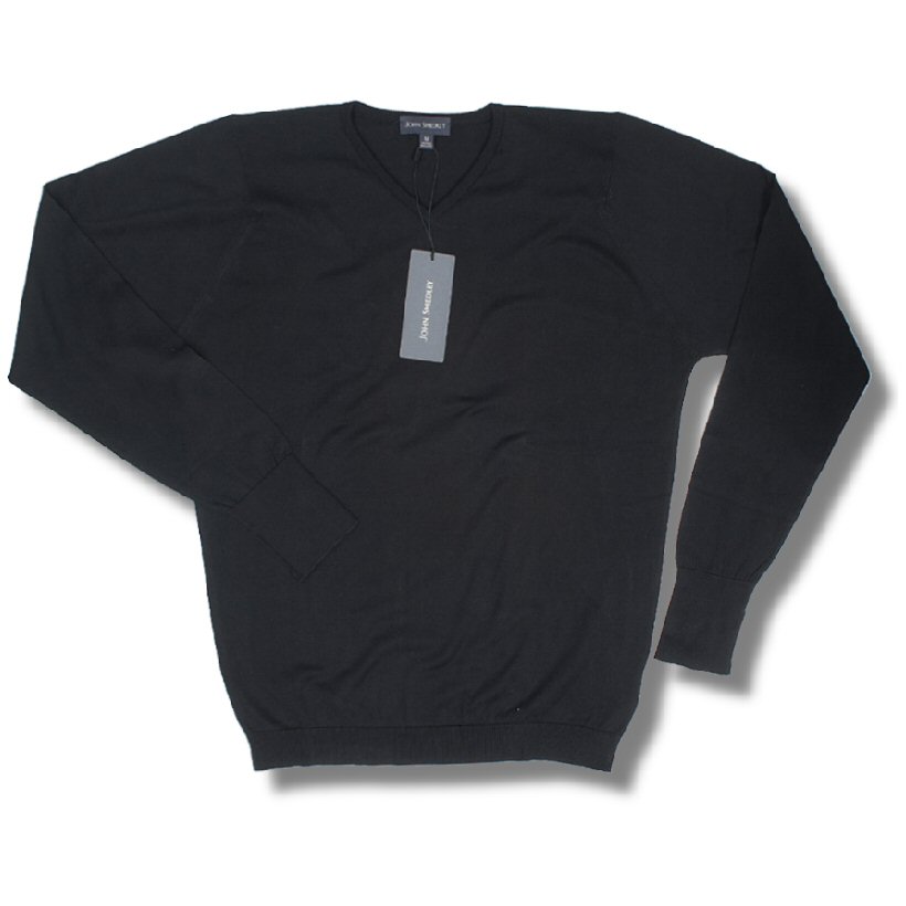 /John Smedley Pure 100% Cotton L/S High V Neck Jumper Black XL | Adaptor Clothing